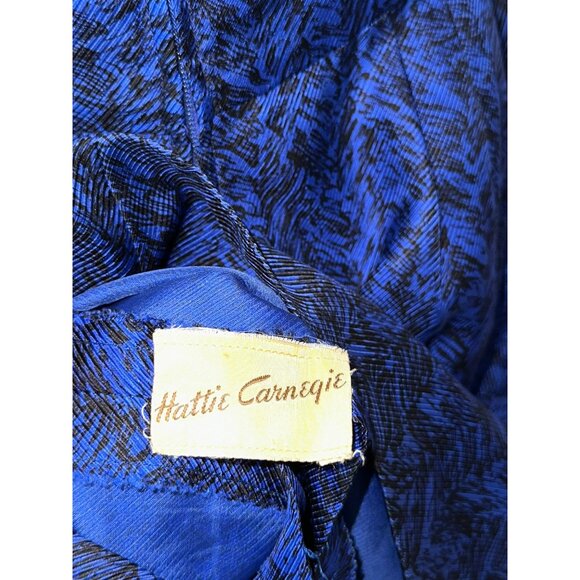 Vtg 50s Hattie Carnegie Blue Black Textured Silk Sheath Dress w/ Shrug Medium - Picture 2 of 12